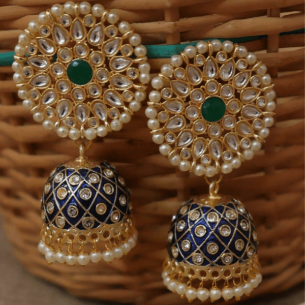 Light Blue Jhumka Earrings for Saree | FashionCrab.com