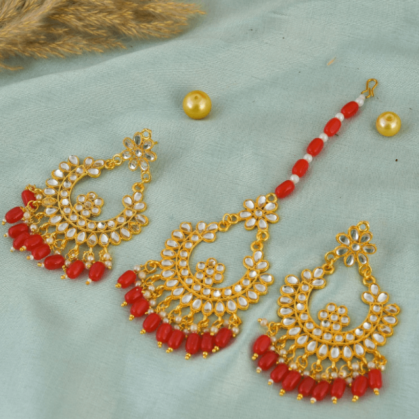 Red Indian Punjabi Style Bollywood Fashion Earrings Maang Tikka Bridal  Jewelry | eBay