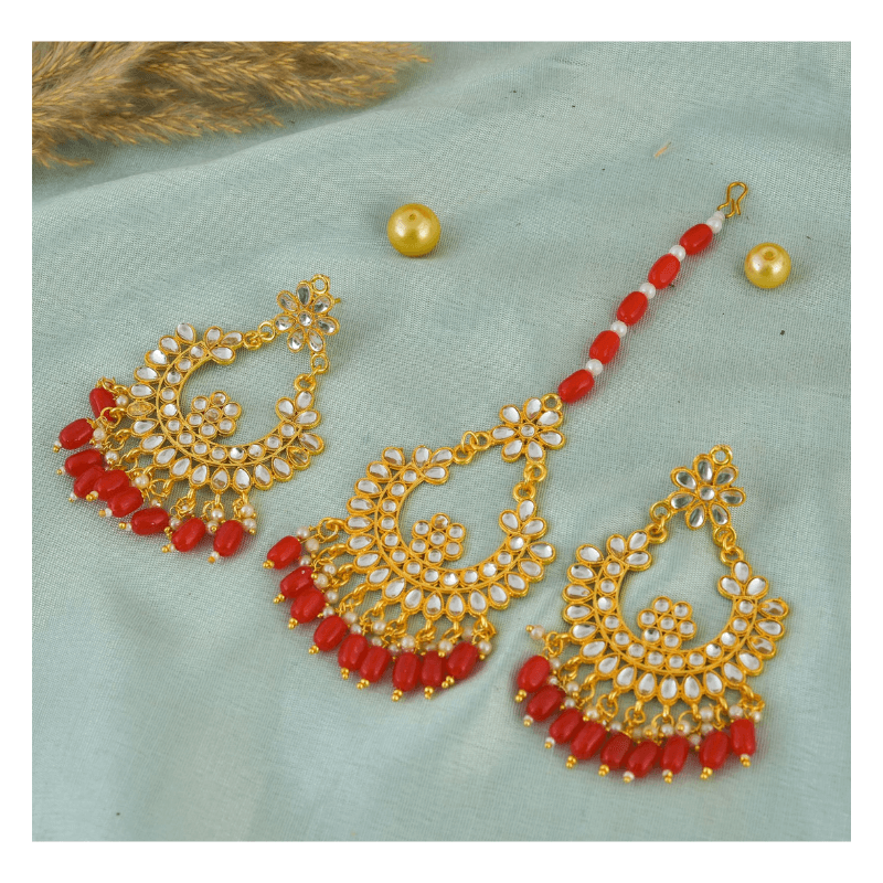 Red Tikka and Earrings Set Jadau Jhumka Earrings Tikka Set Punjabi Tikka  Gold Maang Tikka Pakistani Jewelry Jaggo Jewelry Pearl Jhumka - Etsy |  Jhumka earrings, Earring set, Jhumka